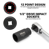 Juego de dados de impacto profundo de 1/2" (5 piezas, 12 puntos, métricas, 30 mm – 36 mm, adaptador de impacto, reductor de 3/4" a 1/2"