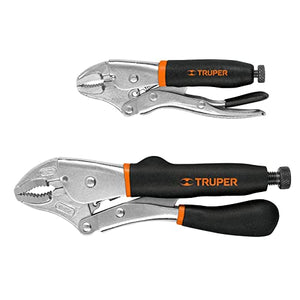 Truper , Juego de dos pinzas curvas, de presión, mango de vinil