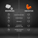 DownBeats - Tapones auditivos reutilizables de alta fidelidad para conciertos, música y músicos (tapones transparentes para los oídos, funda negra)