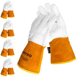 ▶ Guantes de  soldador Tig de piel de cabra con cuero de vaca extra largo, resistente al calor/fuego, barbacoa/almacén/resistente/guantes de manejo de animales, extremadamente suaves y flexibles, 1 par