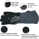 ▶ Guantes de soldador de forja de cuero/herrero/Mig/tig 16 pulgadas 932 °F resistentes al calor guantes a prueba de calor para barbacoa/parrilla/estufa/soldador TIG/Mig/soldadura con costuras de Kevlar manga larga gris
