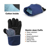 ▶ Guantes de soldador Ajuste for trabajos de soldador con soldadores de palma azul de espeso vaca, cuero, cuero, estufa de cocina, pinchazos, resistente a la punción Barbacoa Guante