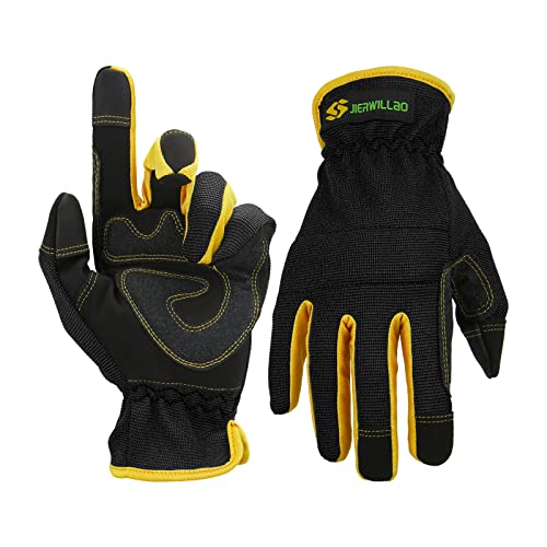▶ Guantes de jardinería DE trabajo utilitarios para hombres, guantes de jardinería, guantes de mecánica finos, guantes ligeros para pantalla táctil, color negro medio
