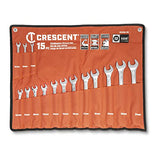 CRESCENT Juego de llaves combinadas métricas de 15 piezas de 12 puntos con rollo de herramientas - CCWS5-05