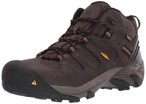 ▶ KEEN Utility Lansing Botas de trabajo impermeables con puntera de acero de altura media para hombre, marrón (Cascade Brown/Brindle), 12 US