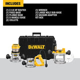Dewalt DW618B3 Paquete de rebajadora con tres bases, 1678 W, motor de 12 A, 24,000 RPM NA