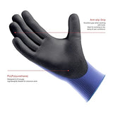 ▶ Guantes de agarre 12 pares de guantes de trabajo de seguridad, con revestimiento de poliuretano (PU) guantes de trabajo con agarre, una docena de paquetes a granel, azul, talla XL (12 pares XL)