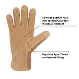 Guantes de trabajo de cuero para mujer, 2 pares de guantes de jardinería de piel de vaca, transpirables, guantes de trabajo para conductor, mecánico, construcción, patio (mediano, marrón)
