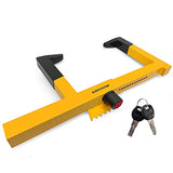 ▶ Bloqueo de abrazadera de rueda de seguridad para neumáticos, bloqueo antirrobo, máximo de 15.5 pulgadas de ancho y alcance de 8.5 pulgadas, ajuste universal, remolques, SUV, barcos, ATV, motocicletas, carrito de golf, bloqueo de rueda amarillo/negro