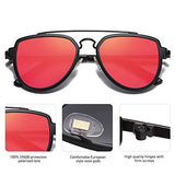SojoS Gafas De Sol Polarizados Hombres Mujeres Unisex Aviador Clásico Doble Puente SJ1051 Marco Negro/Lente Espejo Rojo Polarizado