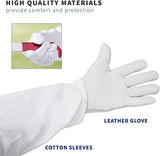 ▶ Guante de apicultor de piel de cabra de primera calidad con manga larga de algodón puro con puño elástico, color blanco, accesorio de apicultura (tamaño L, XL, XXL)