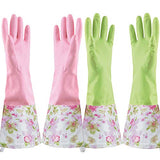 ▶ Guantes de goma de látex impermeables para lavavajillas, puños largos y forro de flocado, 2 pares (mediano)