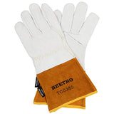 ▶ Guantes de  soldador Tig de piel de cabra con cuero de vaca extra largo, resistente al calor/fuego, barbacoa/almacén/resistente/guantes de manejo de animales, extremadamente suaves y flexibles, 1 par