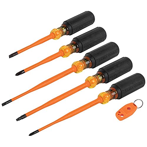 Klein Tools  - Juego de destornilladores aislados, destornillador delgado de 1000 V con Phillips, gabinete y puntas cuadradas y un imán, 6 piezas