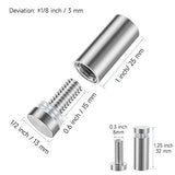 🔩 LuckIn - Paquete de 8 tornillos separadores para acrílico (1/2 pulgada Diámetro x 2,5 cm. L), soporte de pared de acero inoxidable para soporte de letreros, plateado