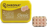 Ohropax - Juego de 2 tapones para los oídos reutilizables de cera/algodón (24 tapones en total) con funda de transporte transparente