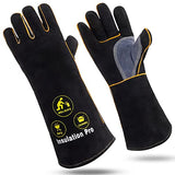 ▶ Guantes de soldador de piel para parrilla de 16 pulgadas, resistentes al calor/