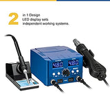 ▶ Prostormer Estación de soldador de 750 W, estación digital de retrabajo de aire caliente 2 en 1 con control de temperatura de 100 °C - 100 °C, visualización LED, bomba de desoldación, 4 pinzas, color azul, Azul