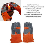 ▶ Guantes ignífugos  Resistentes al Calor ignífugos, no abrasadores, ignífugos, Guantes Protectores para Barbacoa para cocinar con 3 Compartimentos para Acampar Naranja