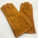▶ Guantes de Soldador- Resistentes al Calor y al Desgaste - for soldadores TIG/Mig/Chimenea/BBQ/Jardinería/Parrillas/Estufas (14 Pulgadas, Oro) Antideslizan