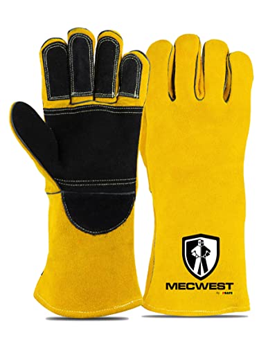 ▶ Guantes de soldador 14 pulgadas, calor, llama, forja, manoplas de palo, manejo de ollas, horno, parrilla, fuego, estufa, Tig Mig, barbacoa, animal (grande, palma reforzada doble)