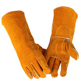 ▶ Guantes de soldador resistentes al calor, 16 pulgadas guantes de soldadura cuero de guantes de trabajo de seguridad de cuero para barbacoa, horno, soldador Tig, jardín y manejo de animales
