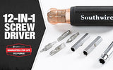 Southwire 59723940 - Destornillador multipunta 12 en 1; puntas intercambiables; mango de agarre cómodo; hexagonal 1/4"; 5/16"; 3/8"; Phillips #1;2;3; ranurado SL4-5;SL6-8;sl8-10; y cuadrado #1;2