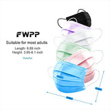 FWPP Mascarillas desechables de 4 capas con cintas elásticas para las orejas, 50 unidades, color arcoíris