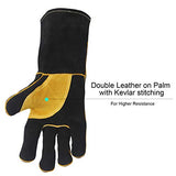 ▶Guantes de soldador, de piel, resistentes al calor, resistentes al fuego, con costuras de Kevlar, resistentes al calor, para soldar, horno, parrilla, barbacoa, chimenea, estufa, soporte para ollas, soldador, 40,6 cm