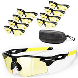 ▶ Gafas de seguridad (ámbar) de policarbonato resistentes a impactos y arañazos, gafas protectoras envolventes con bloqueo UV [paquete de 8]