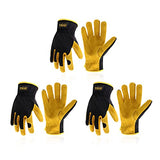 ▶ Guantes de jardinería de cuero para hombre, guantes de trabajo utilitarios para mecánicos, construcción, conductor, diseño transpirable destreza (mediano, 3 pares amarillo)