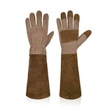 ▶Guantes jardineria largos de poda para hombres y mujeres, guantes de jardinería de piel de cerdo, transpirables y duraderos (mediano, marrón)