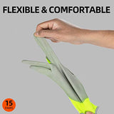Vgo 15Pares Guantes de Trabajo y de Jardinería Recubiertos de PU para Hombres Multifunción ( G/L, Amarillo fluorescente, PU2013)