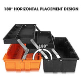 ▶ Caja de herramientas de plástico de 17 pulgadas, organizador de caja de herramientas portátil de almacenamiento multifunción de 3 niveles, negro/naranja ATRJH-3430T
