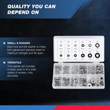 ▶ NEIKO  - Surtido de arandelas planas y cerraduras, acero inoxidable, 350 piezas, color plateado