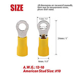 💢 Hilitchi 100pcs 12 – 10 AWG Terminales aislados anillo Electrical Wire Crimp Conectores (Amarillo, M5), Yellow - M5
