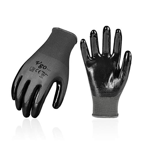 ▶ Guantes de jardinería  de Trabajo y Jardinería con Revestimiento de Nitrilo (Tamaño 7/S, Negro, NT2110)