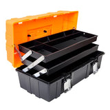 ▶ Caja de herramientas de plástico de 17 pulgadas, organizador de caja de herramientas portátil de almacenamiento multifunción de 3 niveles, negro/naranja ATRJH-3430T