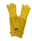 ▶ Guantes de jardinería  de cuero para mujeres y hombres | Guantes de trabajo de jardín a prueba de espinas y cortes con guantelete de larga resistencia | Adecuado para arbustos espinosos, poda de rosa cactus - amarillo medio