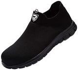 ▶ LARNMERN Calcetines de punta de acero, zapatos de seguridad para el trabajo, ligeros, industriales y de construcción, zapatos sin cordones, Negro, 12.5 Women/11 Men