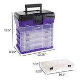 Stalwart - Caja de almacenamiento y herramientas organizadora duradera, 4 cajones con 19 compartimentos cada uno para hardware, aparejos de peces, cuentas y más (morado)