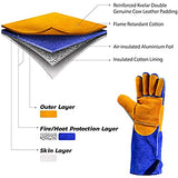 ▶ Guantes Soldador de Alta Temperatura Guanteletes A Prueba Fuego Resistentes Al Calor, Guantes Protección Cuero para Soldador, Barbacoa, Estufa,