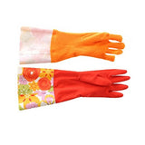 ▶ Cocina goma limpieza guantes con forro interior hogar Thickening PU Guante de látex de lavado impermeable 2 pares