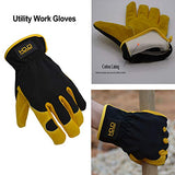 ▶ Guantes de jardinería de cuero para hombre, guantes de trabajo utilitarios para mecánicos, construcción, conductor, diseño transpirable destreza (mediano, 3 pares amarillo)