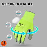 Vgo 15Pares Guantes de Trabajo y de Jardinería Recubiertos de PU para Hombres Multifunción ( G/L, Amarillo fluorescente, PU2013)
