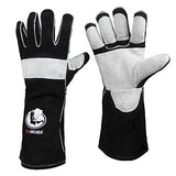 ▶ Guantes de soldador de forja de cuero de 16 pulgadas, con costuras Kevlar resistentes al calor y al fuego, refuerzos de palma, color negro y gris