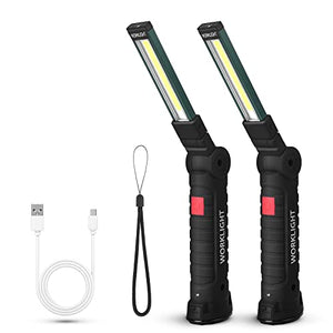 Suranew COB - Linterna de trabajo recargable con base magnética, rotación de 360 grados y 5 modos de luz de inundación portátil para reparación de automóviles (negro, verde, 2 unidades)