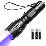 🔦 Linterna LED Luz UV y Blanco 2 en 1,AveDistante Linterna Ultravioleta Linterna Tácticas con Funcion de Agrandar y Enfocar 4 Modos para Lluminación Detectar Orina de Mascotas,Ciclismo,Camping, Flashlight 1000 Lúmenes Incluida AAA Batería