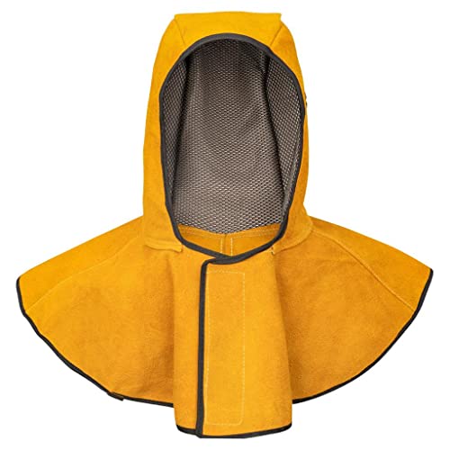 ▶ Capucha de soldadura para la cabeza/cuello de protección de soldador, protección para el hombro, casco ignífugo, de vacuno, resistente al viento, chal de soldadura, sombrero