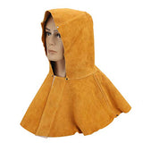 ▶ Capucha de soldador, protección facial de cuello con aislamiento térmico de piel de vaca amarilla, máscara de seguridad para casco de soldadura a prueba de salpicaduras y resistente al calor